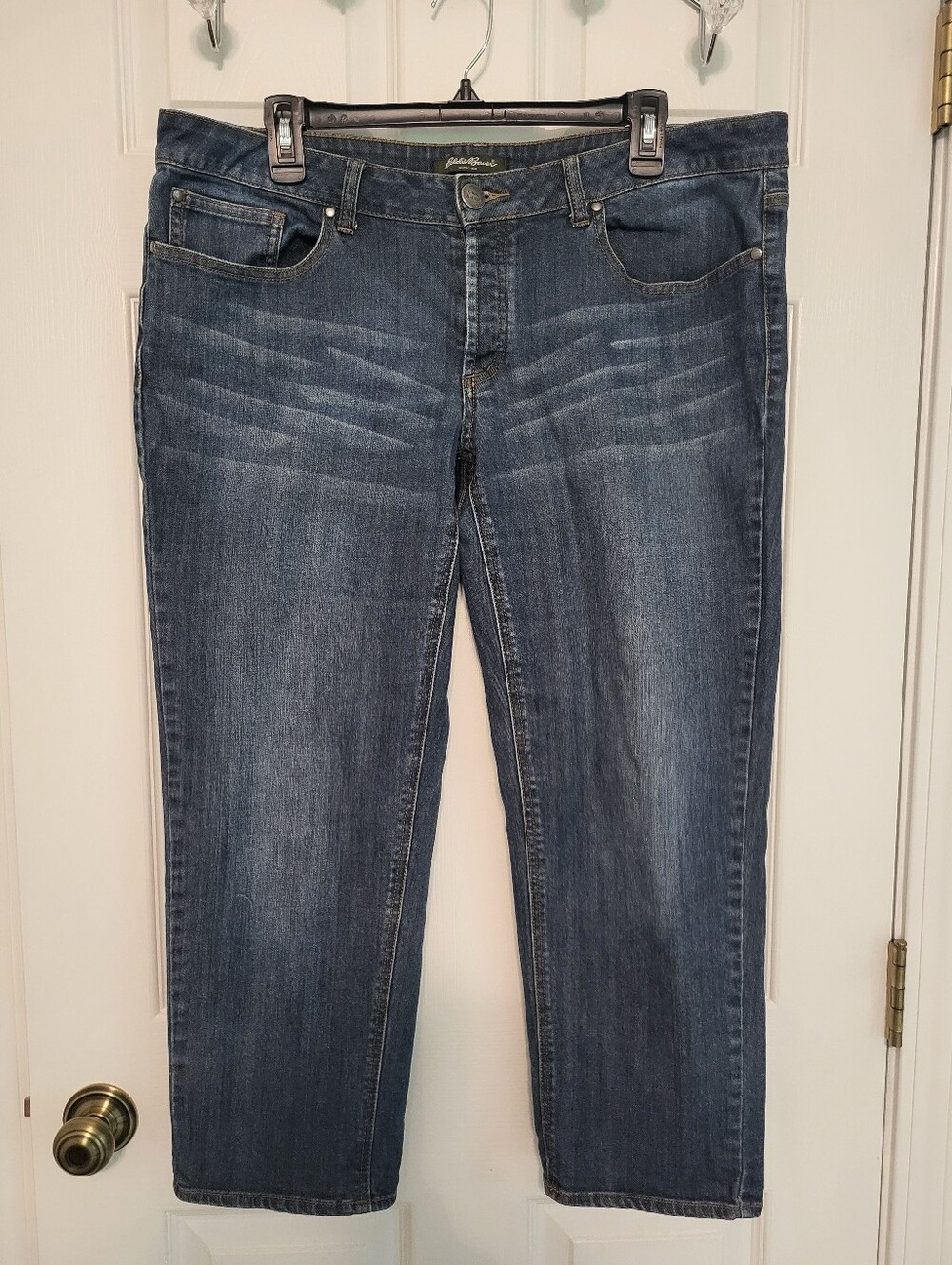 Eddie Bauer Women's Cropped Straight-Leg Jeans in Dark Blue Wash, Size 12